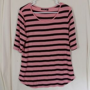 Apt. 9 Pink and Black Striped Short Sleeve Tee